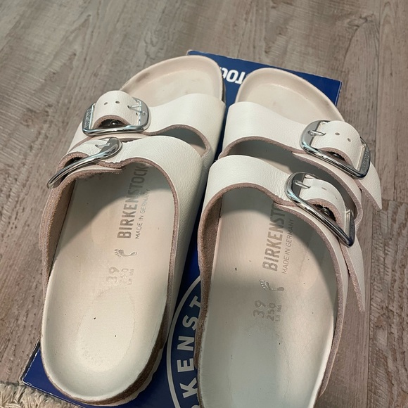 Birkenstock Women's Arizona Big Buckle Slide White Sandals with Silver Buckles - Picture 5 of 11